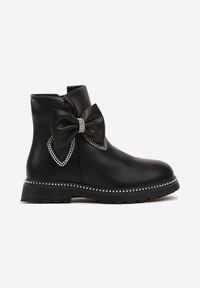 Born2be - Czarne Botki Ozdobione Kokardami i Cyrkoniami Venorith. Okazja: na co dzień. Kolor: czarny. Materiał: jeans. Wzór: aplikacja. Sezon: zima, jesień. Styl: casual, elegancki