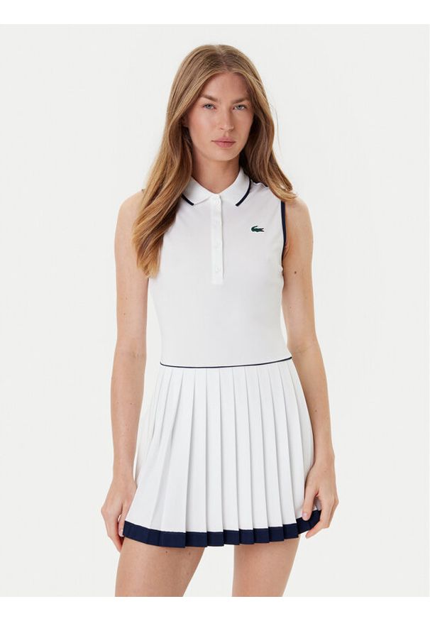 Lacoste Sukienka tenisowa EF8582 Biały Slim Fit. Kolor: biały. Materiał: syntetyk. Sport: tenis
