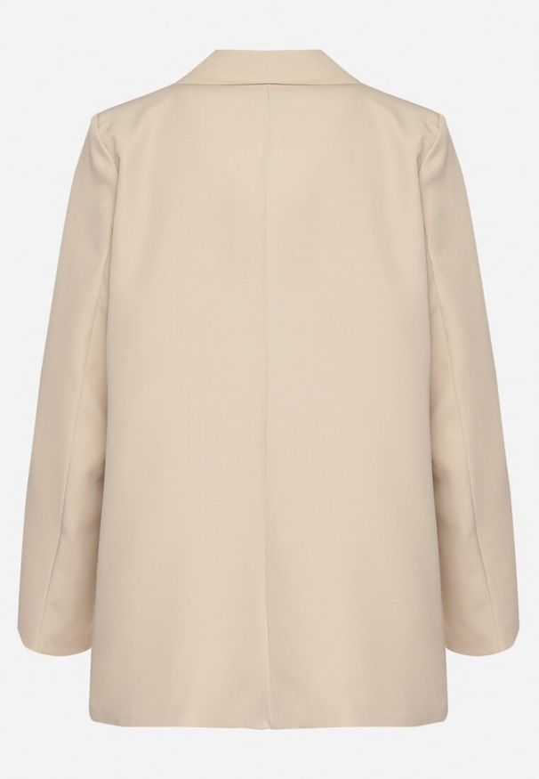 Born2be - Beżowa Marynarka Jednorzędowa ze Wzorem Pasków Viviella. Okazja: na co dzień, na spotkanie biznesowe. Kolor: beżowy. Materiał: jeans. Styl: klasyczny, casual, elegancki, biznesowy