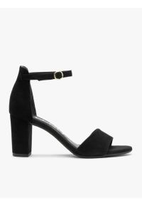 Ryłko - Czarne welurowe sandały na obcasie typu klocek. Kolor: czarny. Materiał: skóra, welur. Obcas: na obcasie. Styl: street. Wysokość obcasa: średni #1