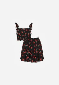Renee - Czarny Komplet Top z Kokardkami i Spódnica w Print z Wisienkami Talitora. Kolor: czarny. Wzór: nadruk #2