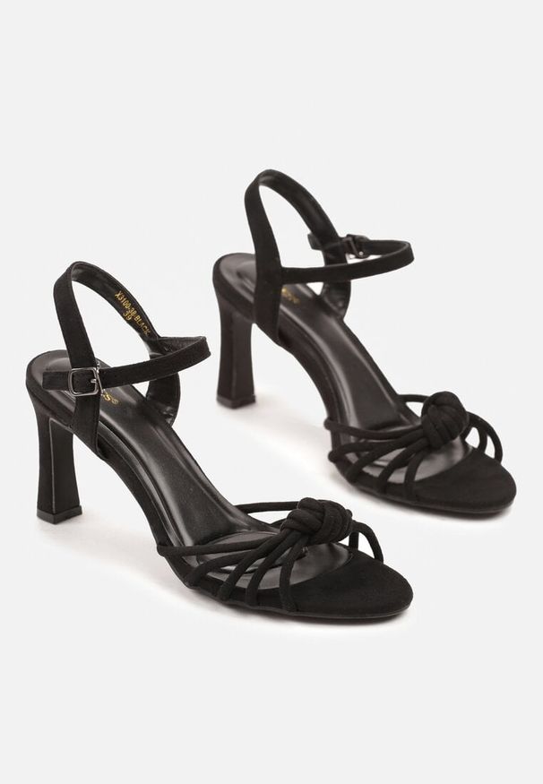 Born2be - Czarne Sandały na Obcasie Vices z Ozdobnym Supełkiem Filestria. Zapięcie: sprzączka. Kolor: czarny. Obcas: na obcasie. Styl: elegancki. Wysokość obcasa: średni