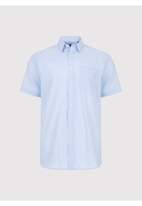 Pako Lorente - PAKO LORENTE - Lniana niebieska koszula z krótkim rękawem. Kolor: biały, niebieski. Materiał: len. Długość rękawa: krótki rękaw. Długość: krótkie. Wzór: gładki. Sezon: wiosna