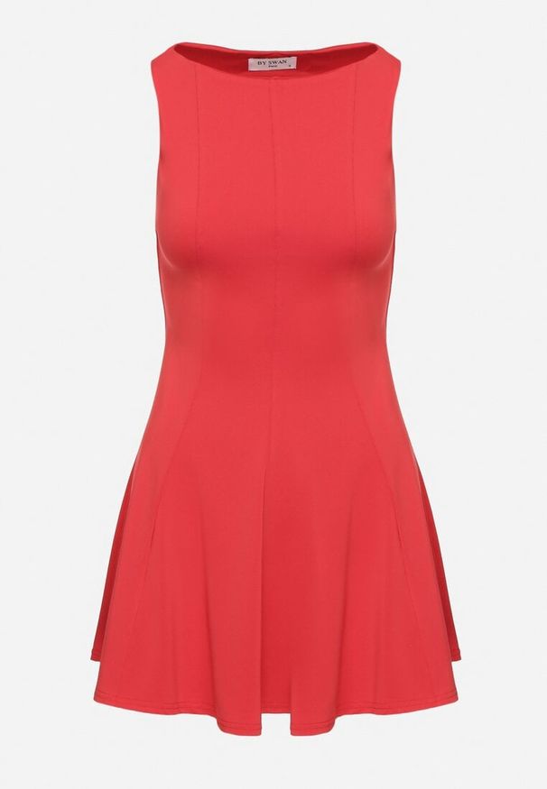Born2be - Czerwona Sukienka z Wiskozą o Rozkloszowanym Kroju Bez Rękawów Nalomira. Okazja: na co dzień. Kolor: czerwony. Materiał: wiskoza. Długość rękawa: bez rękawów. Styl: elegancki, klasyczny, casual