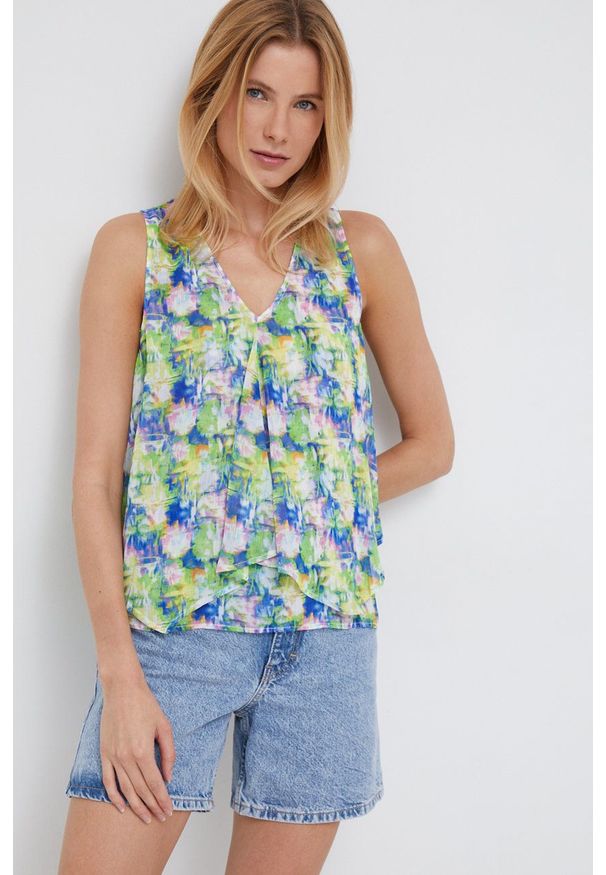 DKNY - Dkny bluzka damska wzorzysta. Okazja: na co dzień. Materiał: tkanina. Długość rękawa: na ramiączkach. Styl: casual