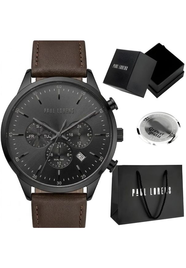 Zegarek Paul Lorens Zegarek męski LARGO skórzany Dual Time. Materiał: skóra