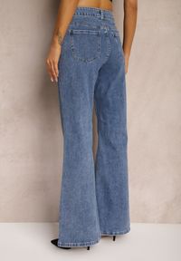 Renee - Granatowe Jeansy z Bawełny o Kroju Dzwonów High Waist Navilis. Stan: podwyższony. Kolor: niebieski. Styl: retro, elegancki #3