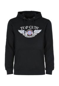 Ochnik - Czarna bluza z kapturem męska TOP GUN. Typ kołnierza: kaptur. Kolor: czarny. Materiał: bawełna