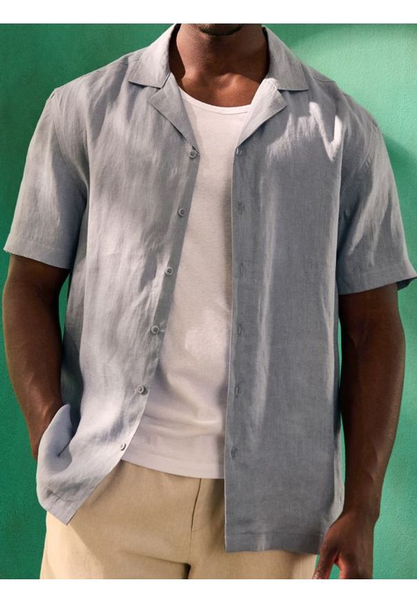 Sinsay - Lniana koszula - niebieski. Kolor: niebieski. Materiał: len