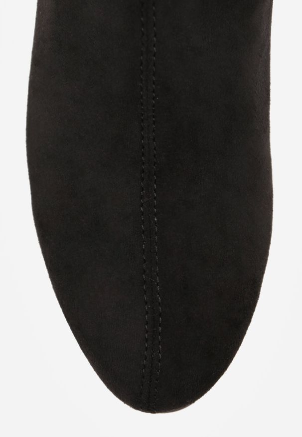 Born2be - Czarne Botki Vices z Imitacji Zamszu na Klockowym Obcasie z Aplikacją i Skarpetkową Cholewką Ravite. Okazja: na co dzień, do pracy, na spotkanie biznesowe. Kolor: czarny. Materiał: zamsz. Szerokość cholewki: normalna. Wzór: aplikacja. Obcas: na obcasie. Styl: klasyczny, casual, biznesowy, elegancki. Wysokość obcasa: średni