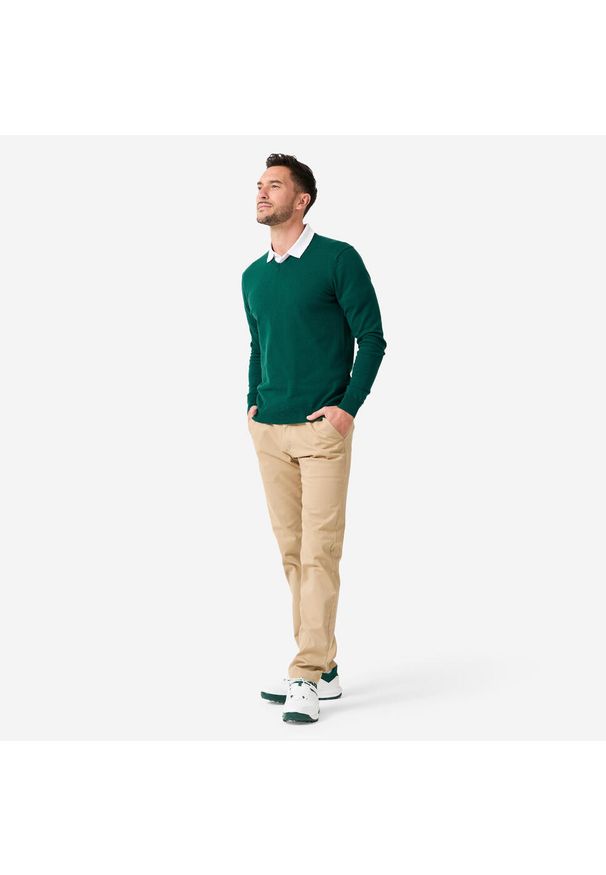 INESIS - Sweter do golfa męski MW100 dekolt w serek. Typ kołnierza: dekolt w serek, golf. Kolor: zielony. Materiał: materiał, bawełna. Sport: golf