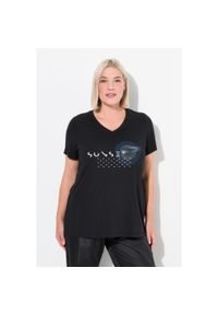 ULLA POPKEN - Damskie Bluzka funkcyjna szybkoschnąca dekolt w serek rękaw 1/2. Typ kołnierza: dekolt w serek. Kolekcja: plus size. Kolor: czarny. Materiał: poliester, materiał, elastan #1