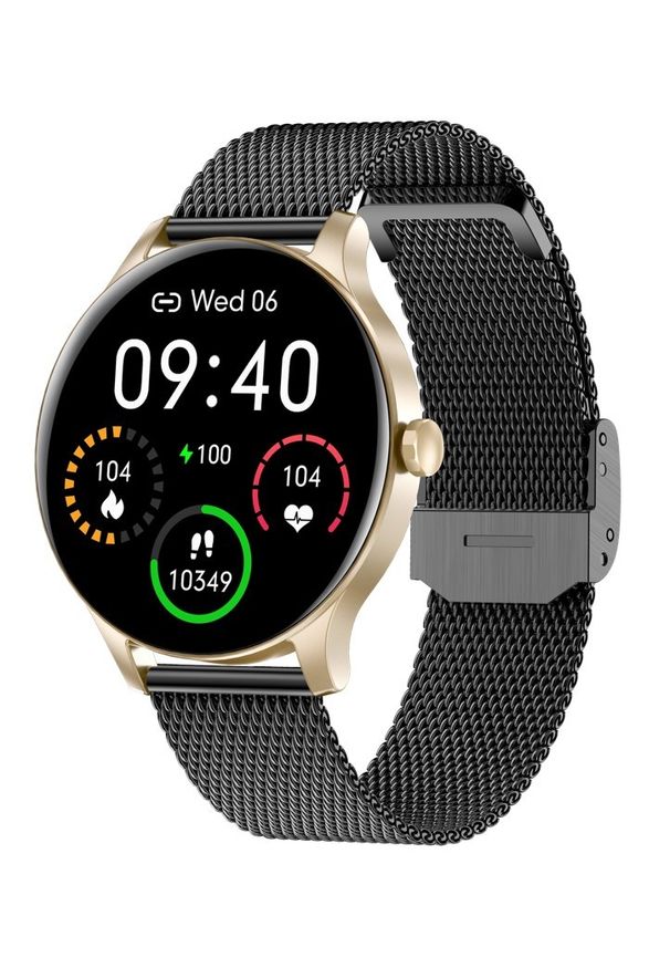 GARETT - Smartwatch Garett Classy złoto-czarny stalowy. Rodzaj zegarka: smartwatch. Kolor: wielokolorowy, czarny, złoty, szary. Styl: casual, elegancki, sportowy