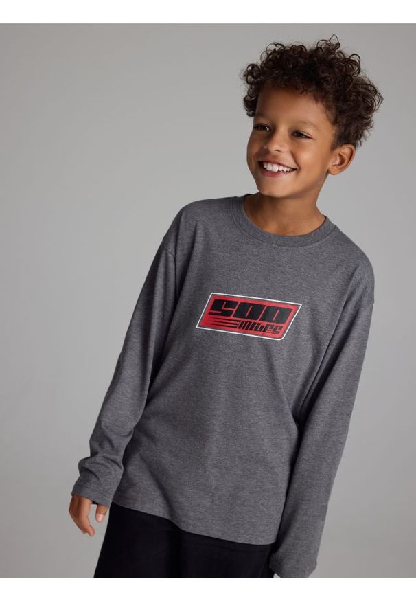 Reserved - Bawełniany longsleeve - ciemnoszary. Kolor: szary. Materiał: bawełna. Długość rękawa: długi rękaw