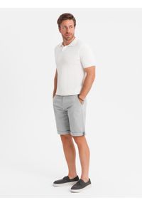 Ombre Clothing - Szorty klasyczne męskie chino z podwiniętą nogawką - szare V12 OM-SRCS-0197 - XXL. Kolor: szary. Materiał: bawełna, elastan. Sezon: lato. Styl: klasyczny #10