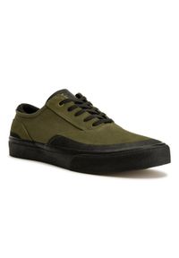 OXELO - Buty niskie na deskorolkę Oxelo Vulca 500. Kolor: brązowy, zielony, wielokolorowy. Materiał: bawełna, kauczuk, skóra. Szerokość cholewki: wąska. Obcas: na płaskiej podeszwie. Sport: skateboard #1