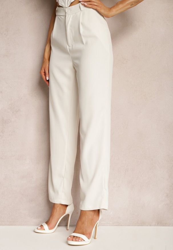Renee - Beżowe Eleganckie Spodnie Cygaretki o Szerokich Nogawkach Vonlea. Okazja: na spotkanie biznesowe, do pracy. Kolor: beżowy. Styl: elegancki