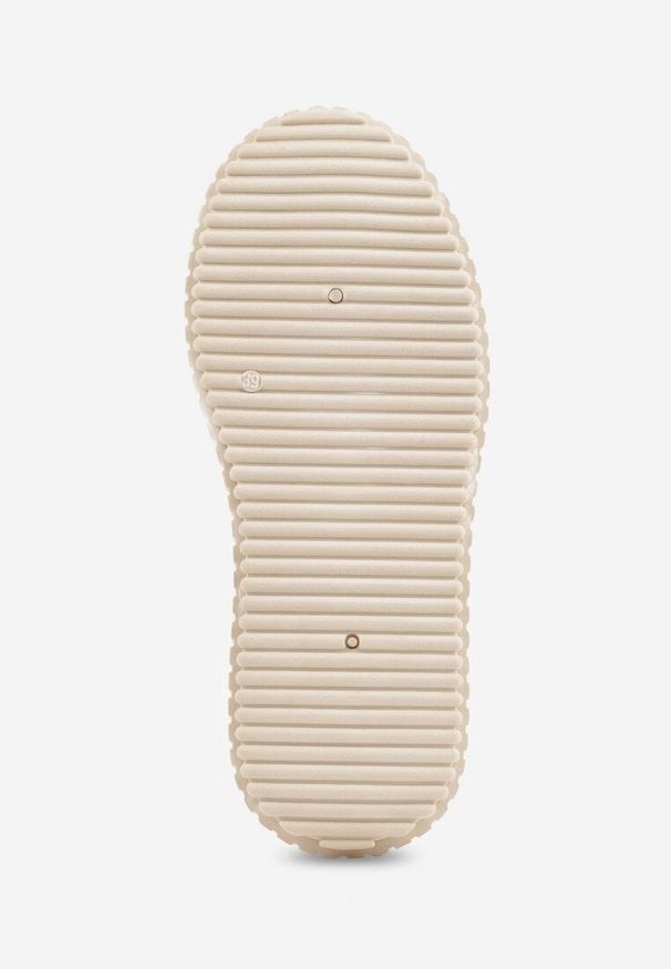 Renee - Beżowe Chunky Sneakersy VICES z Aplikacją na Platformie ze Żłobieniami Ilunatesa. Kolor: beżowy. Materiał: jeans. Wzór: aplikacja. Obcas: na platformie