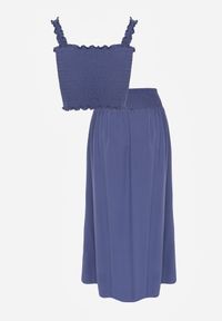 Renee - Granatowy 2-częściowy Bawełniany Komplet z Długą Spódnicą i Elastycznym Topem Diomastis. Kolor: niebieski. Materiał: bawełna. Wzór: gładki #2