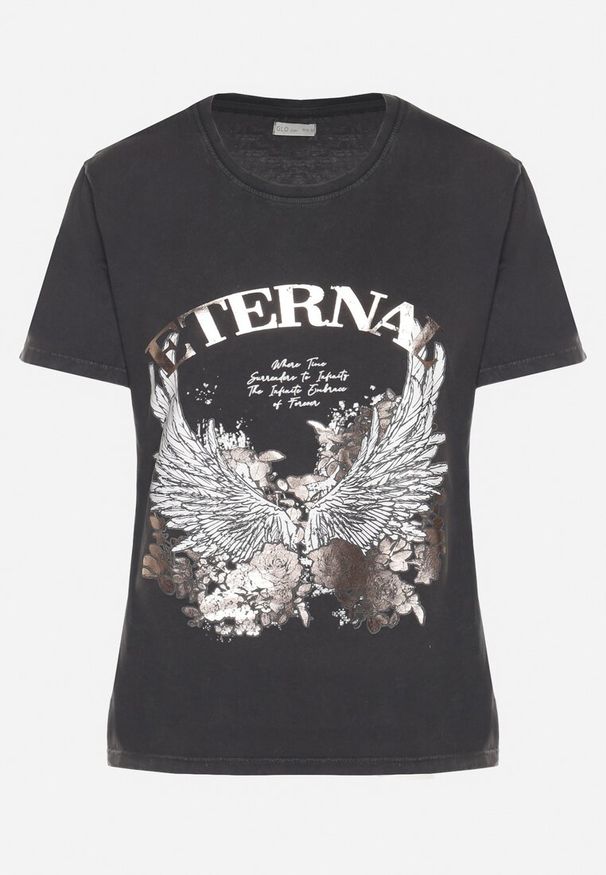 Born2be - Czarny T-shirt z Bawełny z Nadrukiem Erenova. Okazja: na co dzień. Kolor: czarny. Materiał: bawełna. Wzór: nadruk. Styl: klasyczny, casual