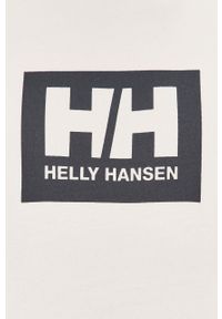 Helly Hansen Bluza bawełniana kolor biały z kapturem z nadrukiem. Okazja: na co dzień. Typ kołnierza: kaptur. Kolor: biały. Materiał: bawełna. Wzór: nadruk. Styl: casual