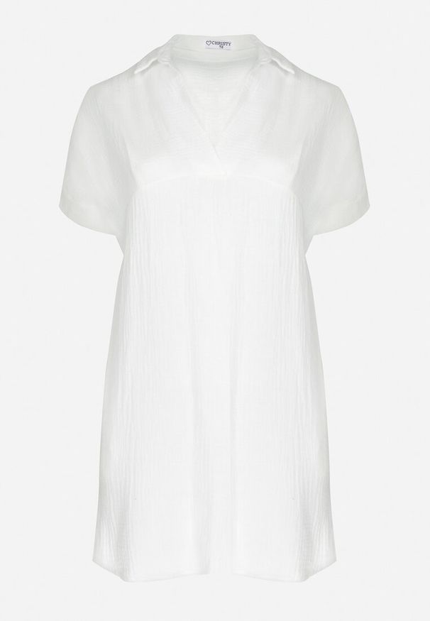Born2be - Biała Bawełniana Sukienka Pudełkowa z Kołnierzykiem Aillia. Kolekcja: plus size. Kolor: biały. Materiał: bawełna. Typ sukienki: dla puszystych. Długość: mini