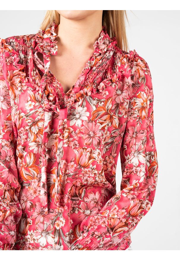 Pinko Bluzka "Medium 2" | 1G17K0 Y814 | Kobieta | Różowy. Typ kołnierza: kołnierzyk stójkowy. Kolor: różowy. Materiał: poliester. Długość rękawa: długi rękaw. Długość: długie. Styl: klasyczny, elegancki