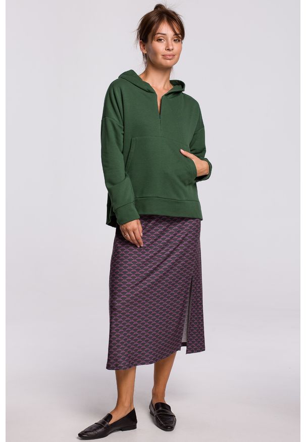 e-margeritka - Bluza bawełniana z kapturem zielona - l/xl. Okazja: na co dzień. Typ kołnierza: kaptur. Kolor: zielony. Materiał: bawełna. Długość: krótkie. Styl: casual