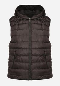 Born2be - Czarna Dwustronna Kamizelka z Kapturem Zdobiona Pikowanymi Przeszyciami Tuliona. Okazja: na spacer. Typ kołnierza: kaptur. Kolekcja: plus size. Kolor: czarny. Materiał: jeans. Wzór: aplikacja. Styl: elegancki #3