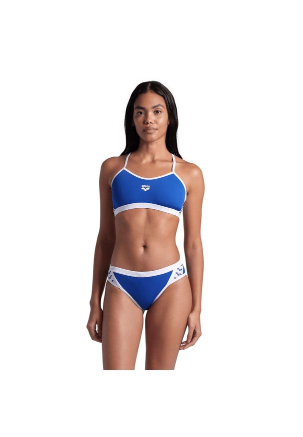 Kostium kąpielowy dwuczęściowy z plecami krzyżowanymi jednolity damski Arena Ico. Kolor: niebieski, wielokolorowy, biały. Wzór: jednolity