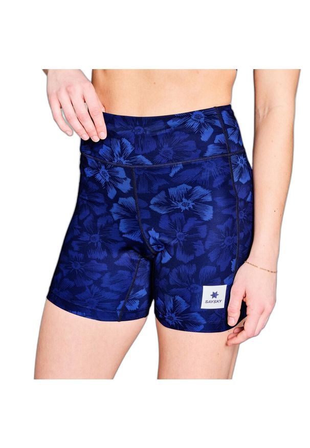 SAYSKY - Szorty damskie Saysky Flower Combat+ Tights 7". Kolor: niebieski. Długość: krótkie. Wzór: kwiaty. Sport: bieganie