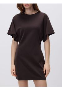 Reserved - Sukienka mini z modalem - ciemnobrązowy. Kolor: brązowy. Materiał: dzianina. Typ sukienki: proste. Długość: mini #1