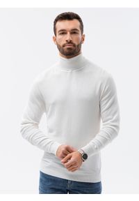 Ombre Clothing - Sweter męski z golfem E179 - biały - XXL. Typ kołnierza: golf. Kolor: biały. Materiał: nylon, wiskoza