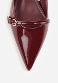 Renee - Bordowe Sandały Vices Slingback na Obcasie z Cienkim Paskiem na Nosku Elozira. Okazja: na co dzień. Zapięcie: pasek. Kolor: czerwony. Materiał: len. Sezon: lato. Obcas: na obcasie. Styl: elegancki, casual. Wysokość obcasa: średni #5