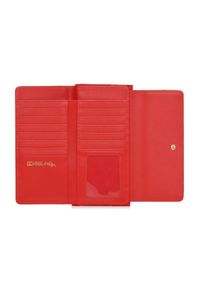 Ochnik - Duży czerwony portfel damski z logo. Kolor: czerwony. Materiał: skóra. Wzór: gładki