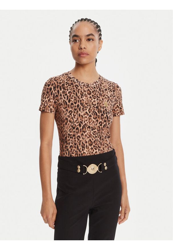 Just Cavalli T-Shirt 79PAHE07 CJ112 Brązowy Slim Fit. Kolor: brązowy. Materiał: bawełna