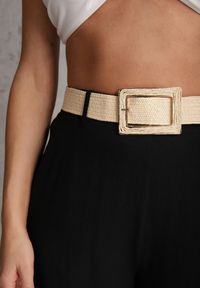 Renee - Czarne Spodnie High Waist Wide Leg z Wiskozą z Plecionym Paskiem Aridine. Okazja: na co dzień. Stan: podwyższony. Kolor: czarny. Materiał: wiskoza. Styl: casual, elegancki #3