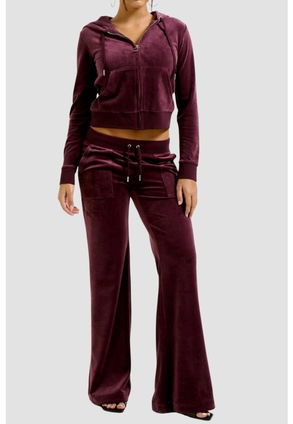 Juicy Couture - JUICY COUTURE Fioletowa damska bluza Robertson Hoodie. Kolor: fioletowy. Materiał: poliester, elastan