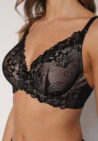 Born2be - Czarno-Beżowy Klasyczny Biustonosz Zdobiony Koronką Idarodia. Kolor: czarny. Materiał: koronka. Wzór: koronka, aplikacja #7