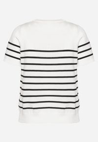 Born2be - Biało-Czarny Wiskozowy T-shirt w Paski z Cyrkoniami Pionelle. Kolor: biały. Materiał: wiskoza. Wzór: paski. Sezon: lato #6