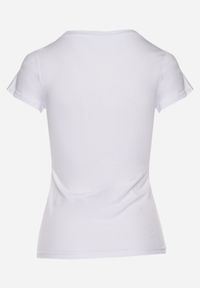 Born2be - Biały Bawełniany T-shirt z Napisem Living i Nadrukiem Commea. Okazja: na co dzień. Kolor: biały. Materiał: bawełna. Wzór: nadruk, napisy. Styl: elegancki, casual