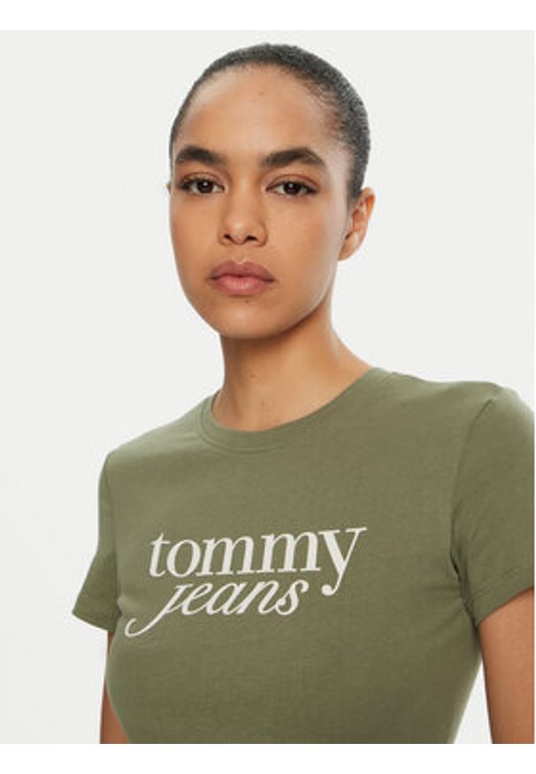 Tommy Jeans T-Shirt Essential DW0DW19447 Zielony Slim Fit. Kolor: zielony. Materiał: bawełna