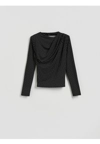 Reserved - Bluzka w kropki - czarny. Kolor: czarny. Materiał: dzianina. Wzór: kropki #1