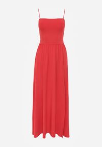 Born2be - Czerwona Sukienka Maxi na Ramiączkach z Rozcięciem na Dole i Kwadratowym Dekoltem Jacklyn. Typ kołnierza: dekolt kwadratowy. Kolor: czerwony. Długość rękawa: na ramiączkach. Sezon: wiosna, lato. Długość: maxi #2