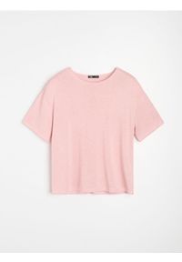 Sinsay - Koszulka z krótkim rękawem z wiskozą - różowy. Kolor: różowy. Materiał: wiskoza. Długość rękawa: krótki rękaw. Długość: krótkie