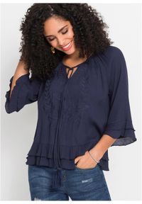 bonprix - Tunika z miękkiej wiskozy. Kolor: niebieski. Materiał: wiskoza. Wzór: haft, aplikacja. Styl: boho #1