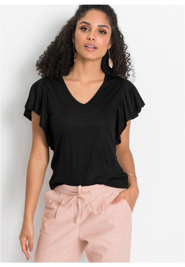 bonprix - T-shirt z miękkiej wiskozy. Kolor: czarny. Materiał: wiskoza. Długość rękawa: krótki rękaw. Długość: krótkie