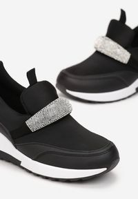 Renee - Czarne Sneakersy no Koturnie z Metaliczną Wstawką Roselie. Kolor: czarny. Obcas: na koturnie #5
