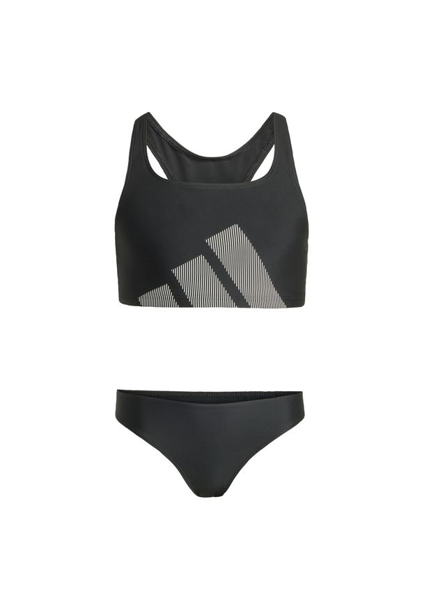 Adidas - Zestaw bikini dla dzieci z dużym logo i tyłem typu C-back. Kolor: czarny