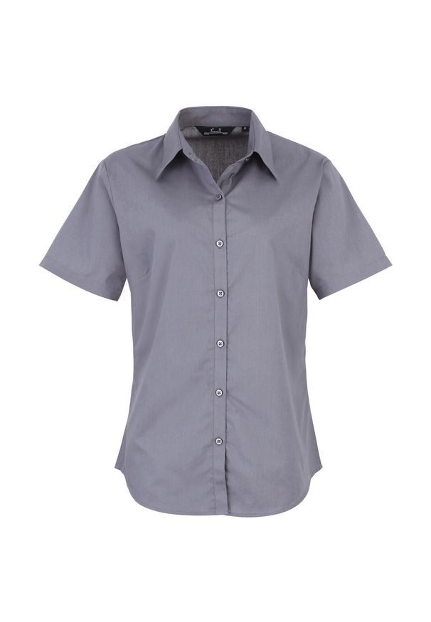 PREMIER - Bluzka Damska Z Krótkim Rękawem Z Popeliny. Kolor: szary, niebieski, wielokolorowy. Długość rękawa: krótki rękaw. Długość: krótkie